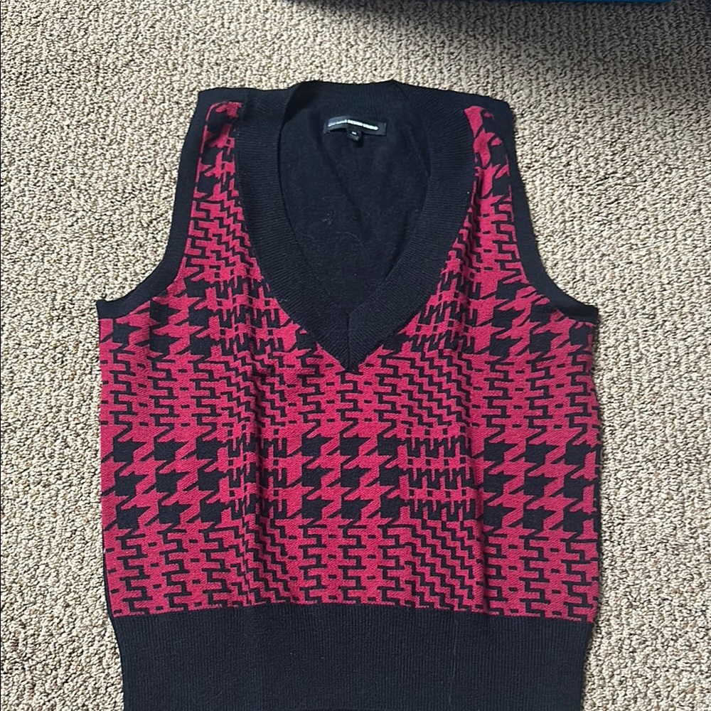 Black and Red Houndstooth Sweater Vest